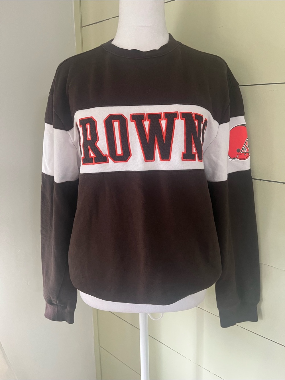 Brown 'BROWNS Striped Crewneck Sweatshirt - Brown/White